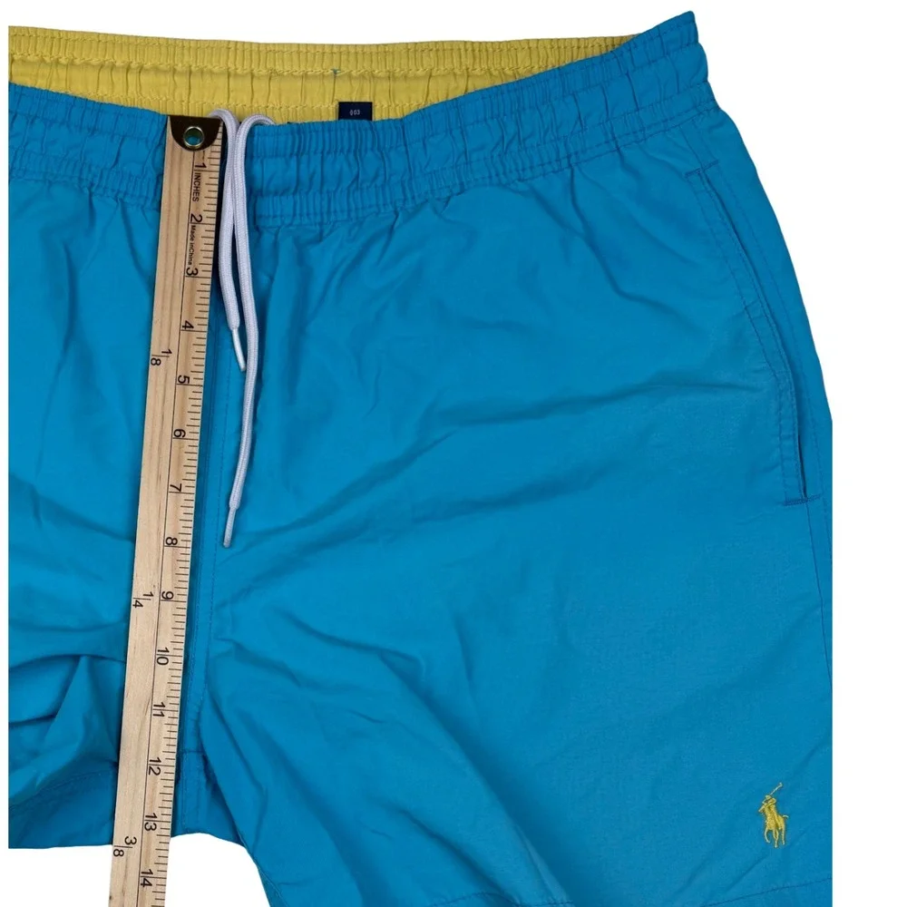 Polo Ralph Lauren Swim Trunks Shorts Men Lined Yellow Pony Large LightBlue Beach